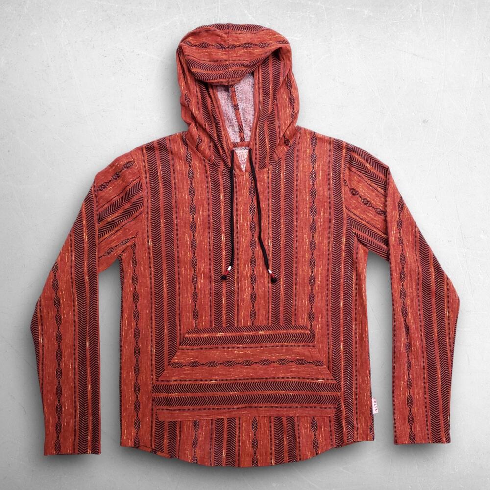 Brooklyn Cloth Pullover Hoodie‎ Aztec Lightweight Jersey Men M Burnt Red